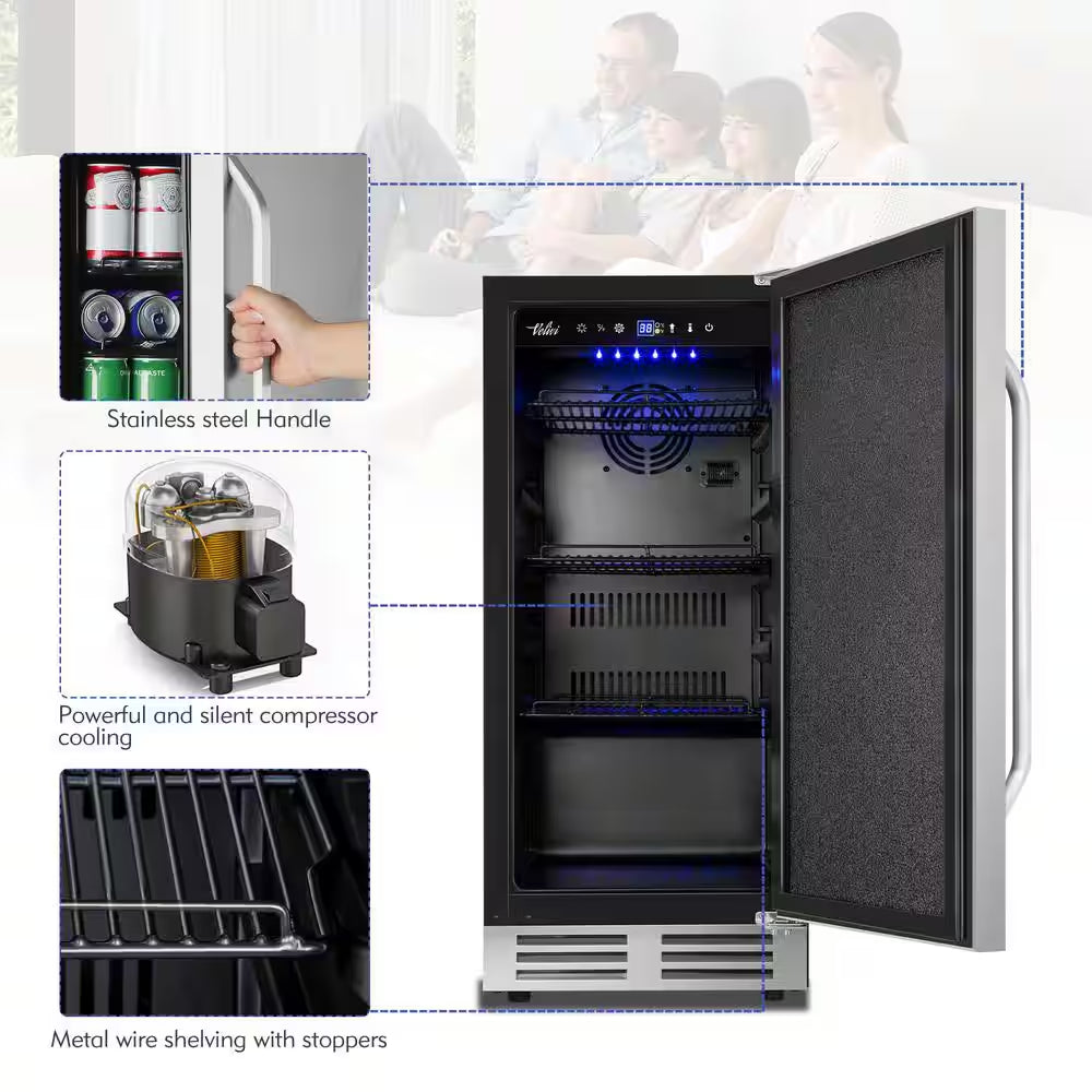 15 In. 3.53 Cu. Ft. 127 Cans Built-In Outdoor Beverage Cooler and Refrigerator in Stainless Steel