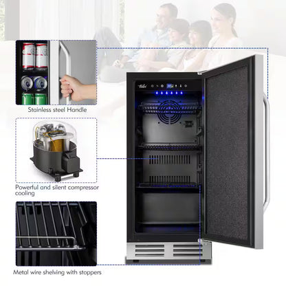 15 In. 3.53 Cu. Ft. 127 Cans Built-In Outdoor Beverage Cooler and Refrigerator in Stainless Steel