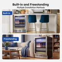 23.5 In. Single Zone 180-Cans Freestanding/Built-In Beverage Refrigerator Cooler Fridge in Silver, and Reversible Door