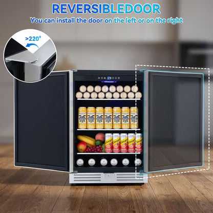 23.4 In. 230-Cans 4.9 Cu. Ft. Built-In Beverage Refrigerator Reversible Hinge Removable Tempered Glass Shelves in Silver