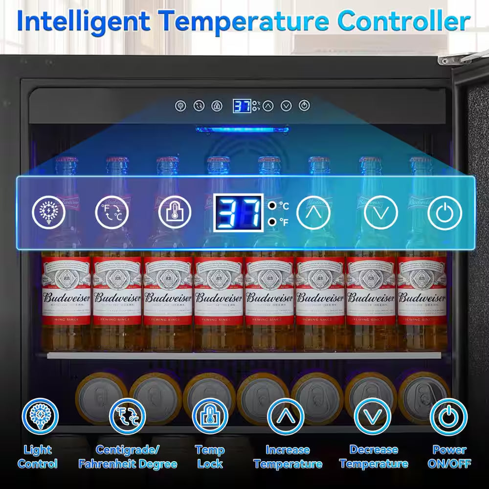 23.4 In. 230-Cans 4.9 Cu. Ft. Built-In Beverage Refrigerator Reversible Hinge Removable Tempered Glass Shelves in Silver