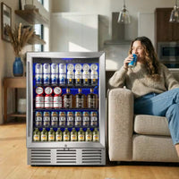23.5 In. Single Zone 180-Cans Freestanding/Built-In Beverage Refrigerator Cooler Fridge in Silver, and Reversible Door