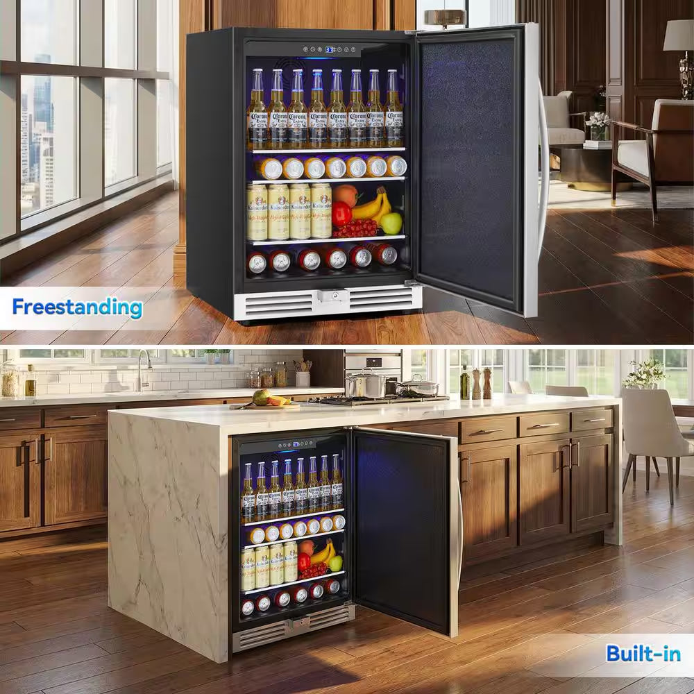 23.4 In. 230-Cans 4.9 Cu. Ft. Built-In Beverage Refrigerator Reversible Hinge Removable Tempered Glass Shelves in Silver