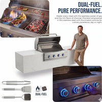 Built-In Gas Grill Designed for Outdoor Kitchen Islands, 4 Burner System, 304 Stainless Steel, Dual-Fuel
