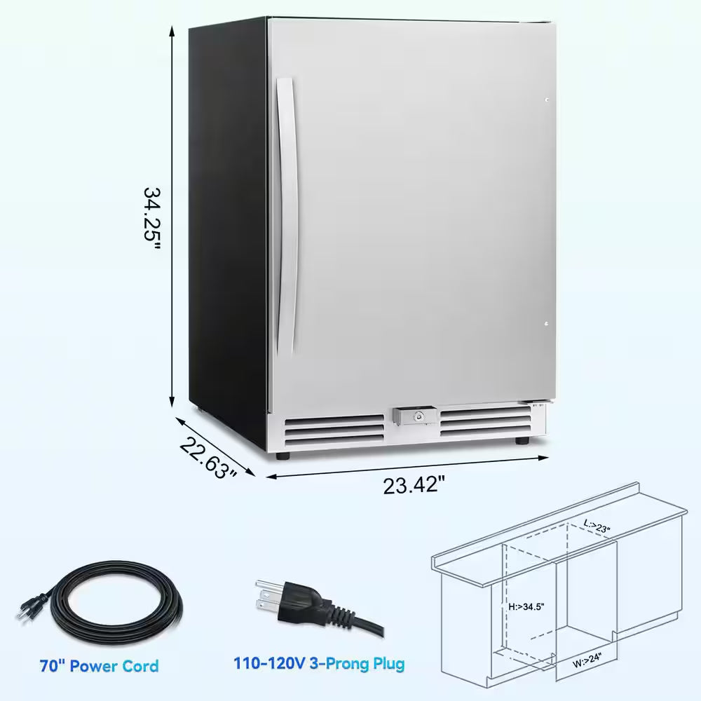 23.4 In. 230-Cans 4.9 Cu. Ft. Built-In Beverage Refrigerator Reversible Hinge Removable Tempered Glass Shelves in Silver