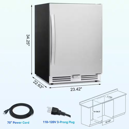 23.4 In. 230-Cans 4.9 Cu. Ft. Built-In Beverage Refrigerator Reversible Hinge Removable Tempered Glass Shelves in Silver