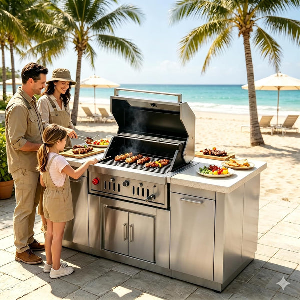 Charcoal Grill Built for Outdoor Kitchens, 304 Stainless Steel, Adjustable Tray, Front Access Door