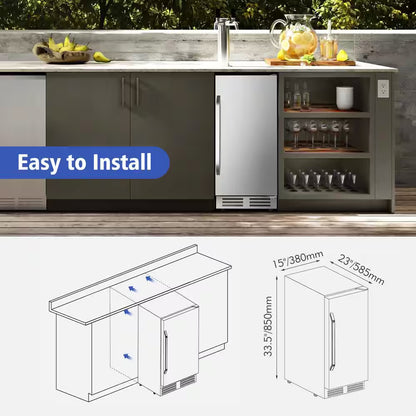 15 In. 3.53 Cu. Ft. 127 Cans Built-In Outdoor Beverage Cooler and Refrigerator in Stainless Steel