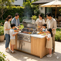 27-IN Premium Portable 304 Stainless Steel Built-In Charcoal Grill with Adjustable Charcoal Tray, Large Front Access Door, Side Vents, and Viewing Window,Ideal for Outdoor Family BBQ Gatherings