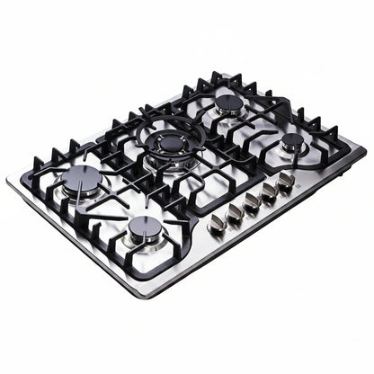 30 Inch Gas Cooktop, 5 Burners Built-In Gas Stovetop Stainless Steel LPG/NG Gas Stove Dual Fuel Sealed Gas Hob with Wok Stand and Pressure Regulator