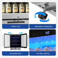 23.5 In. Single Zone 180-Cans Freestanding/Built-In Beverage Refrigerator Cooler Fridge in Silver, and Reversible Door