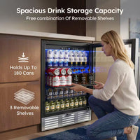 23.5 In. Single Zone 180-Cans Freestanding/Built-In Beverage Refrigerator Cooler Fridge in Silver, and Reversible Door