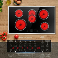 Electric Cooktop 36 Inch with Glass Protecting the Metal Frame