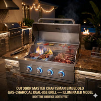 27 in Built-In Outdoor Gas BBQ Grill, 4-Burnerstainless Steel Drop-In Grill, 304 Brushed Stainless Steel, Heavy Duty Outdoor Kitchen Island Grill (Without Lighting)