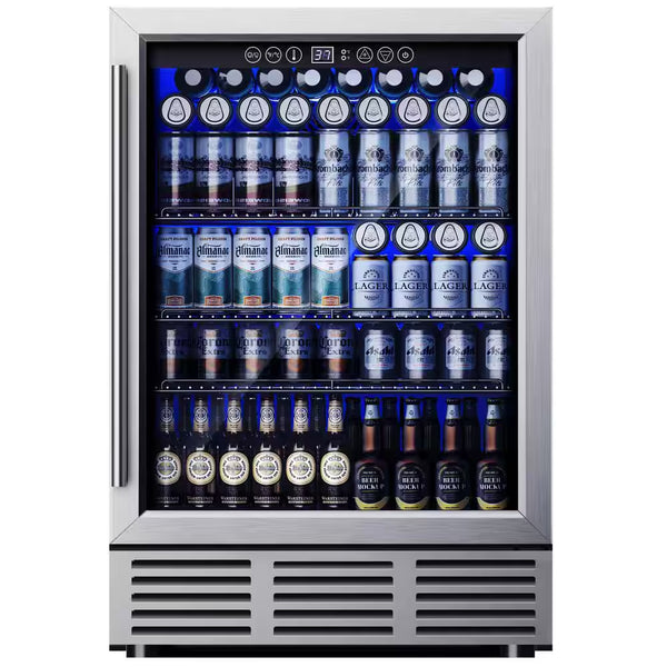 23.5 In. Single Zone 180-Cans Freestanding/Built-In Beverage Refrigerator Cooler Fridge in Silver, and Reversible Door