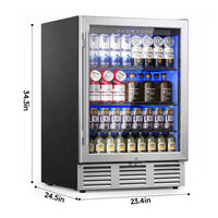 23.5 In. Single Zone 180-Cans Freestanding/Built-In Beverage Refrigerator Cooler Fridge in Silver, and Reversible Door