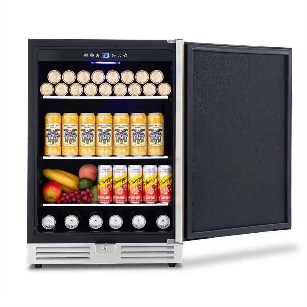 23.4 In. 230-Cans 4.9 Cu. Ft. Built-In Beverage Refrigerator Reversible Hinge Removable Tempered Glass Shelves in Silver
