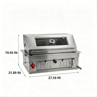 27-IN Premium Portable 304 Stainless Steel Built-In Charcoal Grill with Adjustable Charcoal Tray, Large Front Access Door, Side Vents, and Viewing Window,Ideal for Outdoor Family BBQ Gatherings