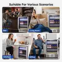 23.5 In. Single Zone 180-Cans Freestanding/Built-In Beverage Refrigerator Cooler Fridge in Silver, and Reversible Door