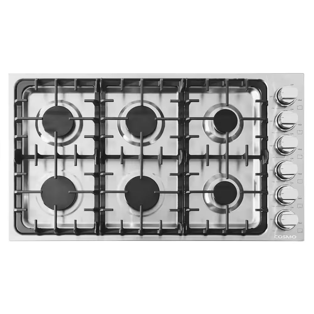 36 In. Gas Cooktop in Stainless Steel with 6 Italian Made Burners