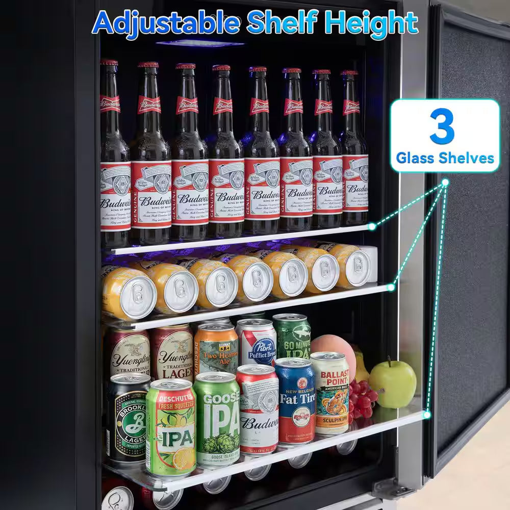 23.4 In. 230-Cans 4.9 Cu. Ft. Built-In Beverage Refrigerator Reversible Hinge Removable Tempered Glass Shelves in Silver