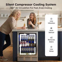 23.5 In. Single Zone 180-Cans Freestanding/Built-In Beverage Refrigerator Cooler Fridge in Silver, and Reversible Door