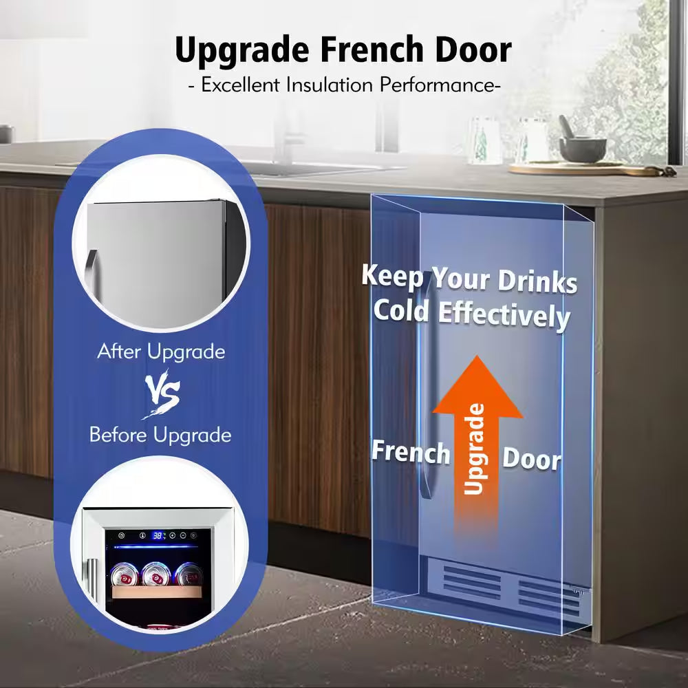 15 In. 3.53 Cu. Ft. 127 Cans Built-In Outdoor Beverage Cooler and Refrigerator in Stainless Steel
