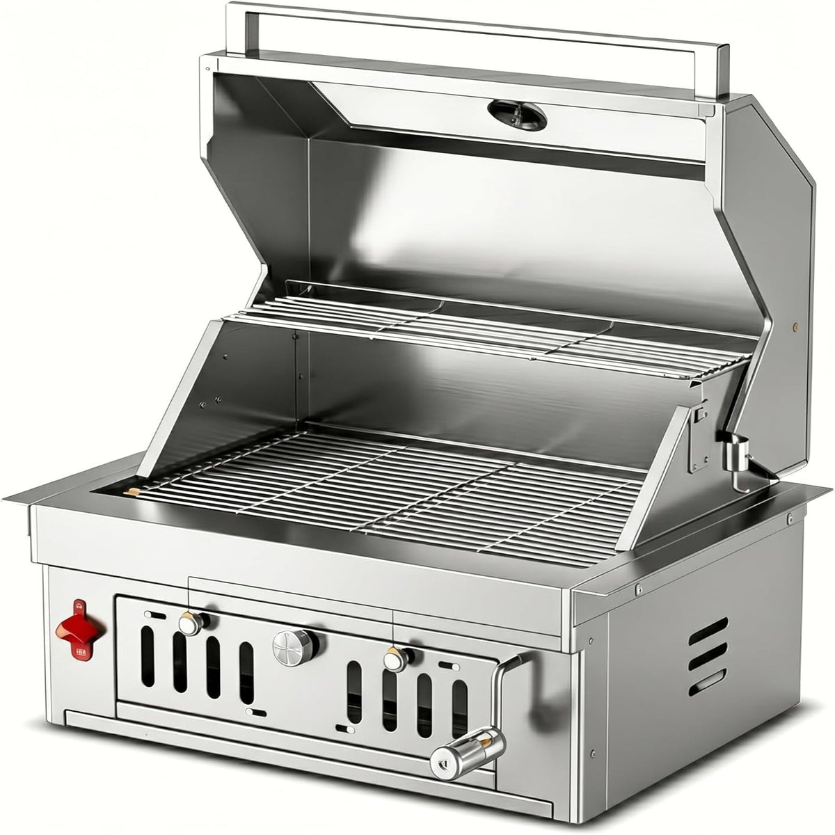27-IN Premium Portable 304 Stainless Steel Built-In Charcoal Grill with Adjustable Charcoal Tray, Large Front Access Door, Side Vents, and Viewing Window,Ideal for Outdoor Family BBQ Gatherings