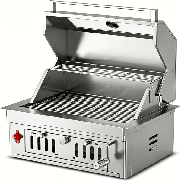 27-IN Premium Portable 304 Stainless Steel Built-In Charcoal Grill with Adjustable Charcoal Tray, Large Front Access Door, Side Vents, and Viewing Window,Ideal for Outdoor Family BBQ Gatherings