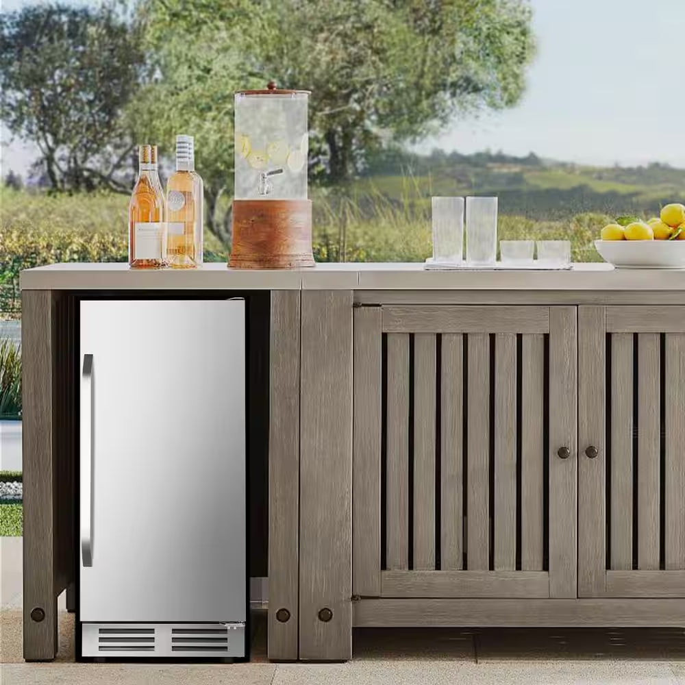 15 In. 3.53 Cu. Ft. 127 Cans Built-In Outdoor Beverage Cooler and Refrigerator in Stainless Steel