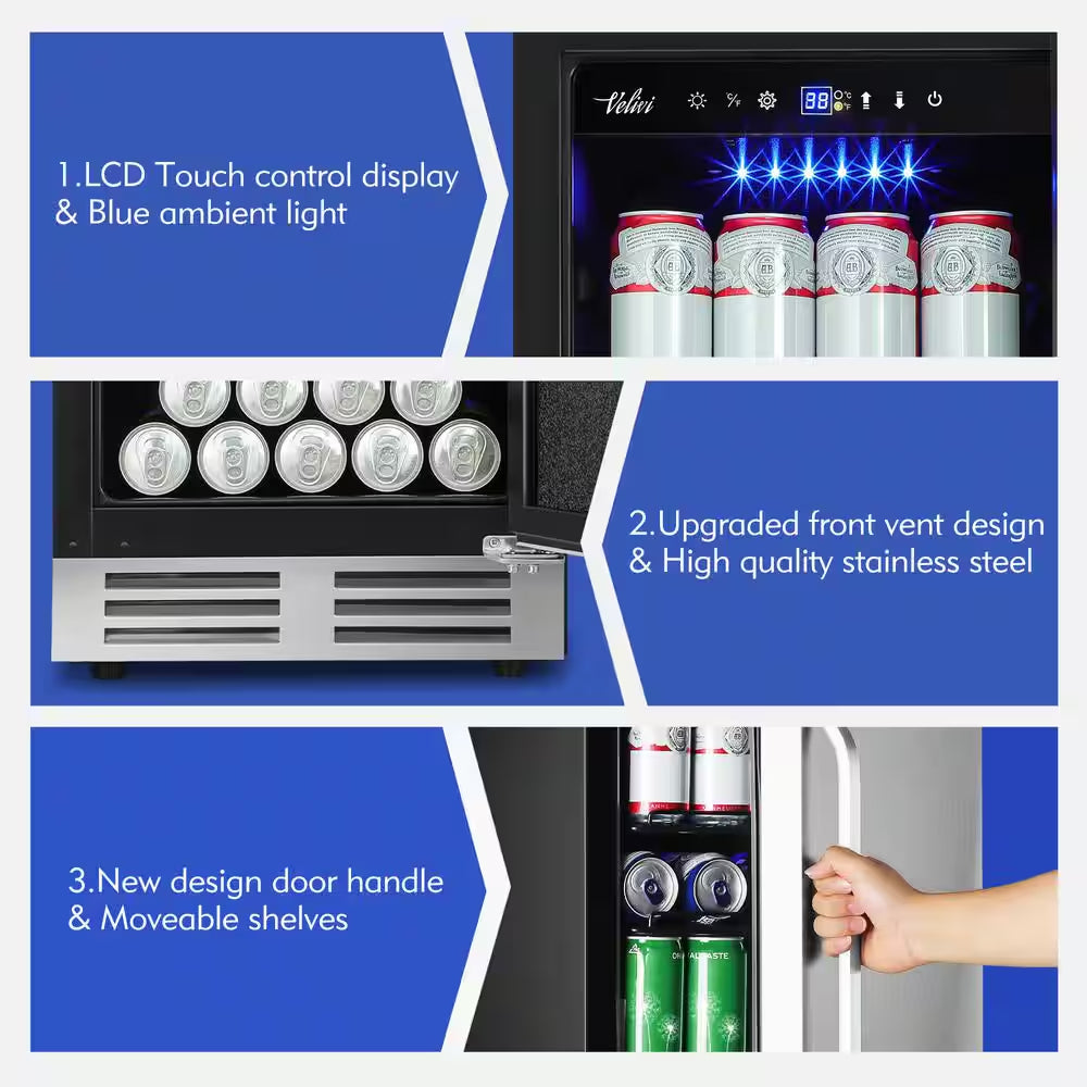 15 In. 3.53 Cu. Ft. 127 Cans Built-In Outdoor Beverage Cooler and Refrigerator in Stainless Steel
