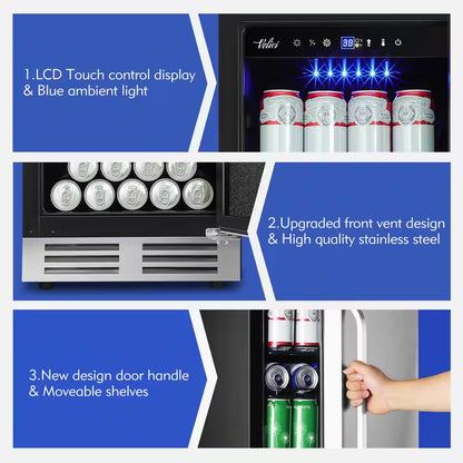 15 In. 3.53 Cu. Ft. 127 Cans Built-In Outdoor Beverage Cooler and Refrigerator in Stainless Steel