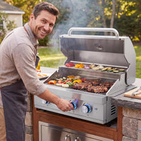27 in Built-In Outdoor Gas BBQ Grill, 4-Burnerstainless Steel Drop-In Grill, 304 Brushed Stainless Steel, Heavy Duty Outdoor Kitchen Island Grill (Without Lighting)