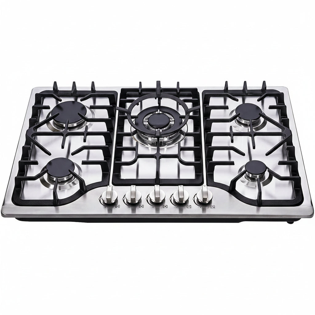 30 Inch Gas Cooktop, 5 Burners Built-In Gas Stovetop Stainless Steel LPG/NG Gas Stove Dual Fuel Sealed Gas Hob with Wok Stand and Pressure Regulator