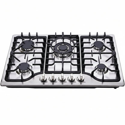 30 Inch Gas Cooktop, 5 Burners Built-In Gas Stovetop Stainless Steel LPG/NG Gas Stove Dual Fuel Sealed Gas Hob with Wok Stand and Pressure Regulator