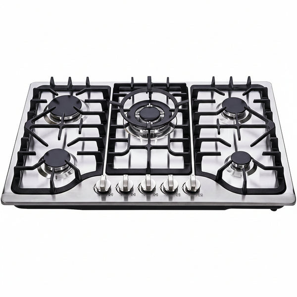 30 Inch Gas Cooktop, 5 Burners Built-In Gas Stovetop Stainless Steel LPG/NG Gas Stove Dual Fuel Sealed Gas Hob with Wok Stand and Pressure Regulator