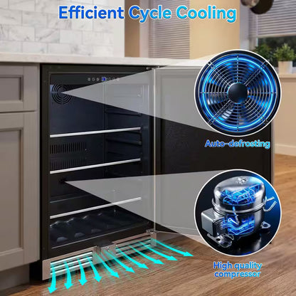 23.4 In. 230-Cans 4.9 Cu. Ft. Built-In Beverage Refrigerator Reversible Hinge Removable Tempered Glass Shelves in Silver