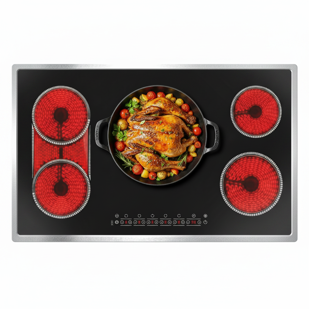 Electric Cooktop Built for Modern Kitchens, 5 Burner Touch Control, Glass Ceramic Surface, 9600W Power
