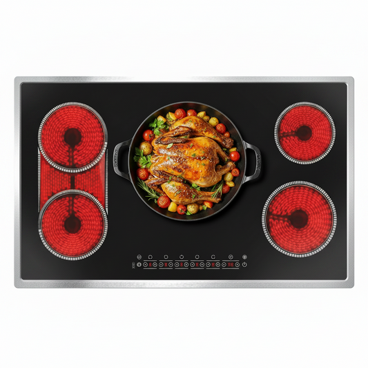 Electric Cooktop Built for Modern Kitchens, 5 Burner Touch Control, Glass Ceramic Surface, 9600W Power