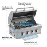 27 in Built-In Outdoor Gas BBQ Grill, 4-Burnerstainless Steel Drop-In Grill, 304 Brushed Stainless Steel, Heavy Duty Outdoor Kitchen Island Grill (Without Lighting) — How It Works