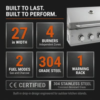 27 in Built-In Outdoor Gas BBQ Grill, 4-Burnerstainless Steel Drop-In Grill, 304 Brushed Stainless Steel, Heavy Duty Outdoor Kitchen Island Grill (Without Lighting) — Results & Stats