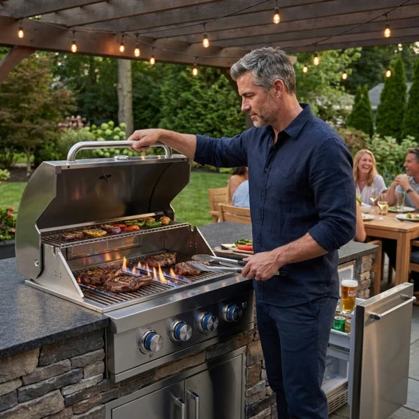 Built-In Gas Grill Designed for Outdoor Kitchen Islands, 4 Burner System, 304 Stainless Steel, Dual-Fuel