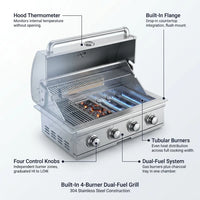 Built-In Outdoor Gas Grill Designed for Kitchen Islands, 4 Burner System, 304 Stainless Steel, Dual-Fuel — How It Works