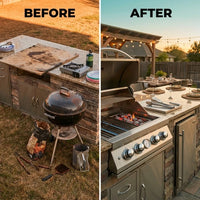 Built-In Outdoor Gas Grill Designed for Kitchen Islands, 4 Burner System, 304 Stainless Steel, Dual-Fuel — Before & After