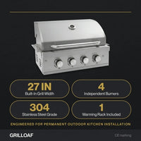 Built-In Outdoor Gas Grill Designed for Kitchen Islands, 4 Burner System, 304 Stainless Steel, Dual-Fuel — Results & Stats